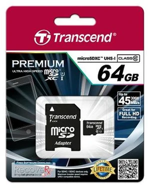 Paměťová karta Trancend MicroSD 64GB, class 10, UHS-1