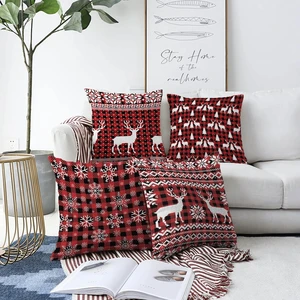 Súprava 4 vianočných žinylkových obliečok na vankúš Minimalist Cushion Covers Tartan, 55 x 55 cm