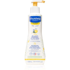 Mustela Bébé Dry Skin výživný čisticí gel s obsahem ochranného krému obnovující kožní bariéru pro děti od narození 300 ml