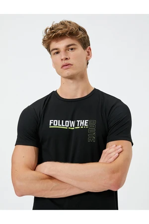 Koton Sports T-Shirt with Slogan Printed Crew Neck Short Sleeved.