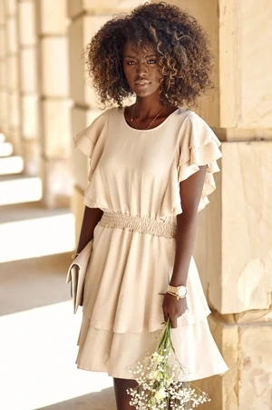 Beige summer dress with ruffles