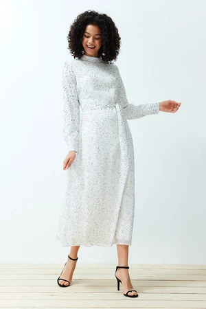 Trendyol White Textured Quality Polka Dot Lined Woven Dress