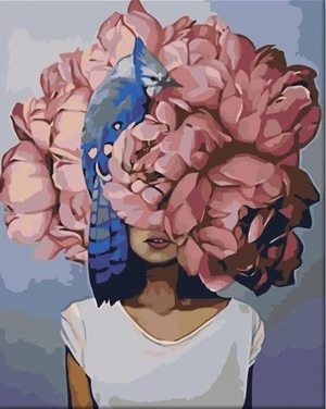 Zuty Pintura por números Woman With Pink Flower And Bird