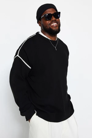 Trendyol Black Plus Size Oversize Fit Wide Fit Bias Detailed Knitwear Sweater