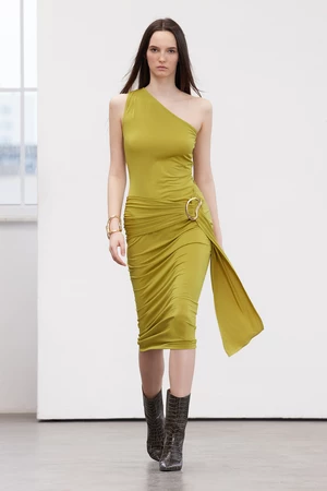 Trendyol Limited Edition Oil Green Maxi Flexible Knitted Pencil Dress with Accessory Detail