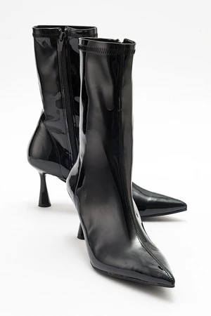 LuviShoes SPEZIA Black Patent Leather Women's Heeled Boots