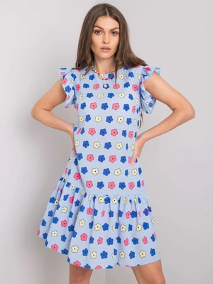 Women's blue floral dress with ruffle