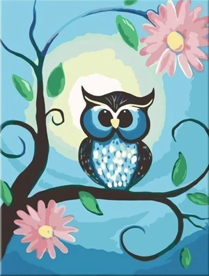 Zuty Peinture par numéros Hibou bleu et fleurs