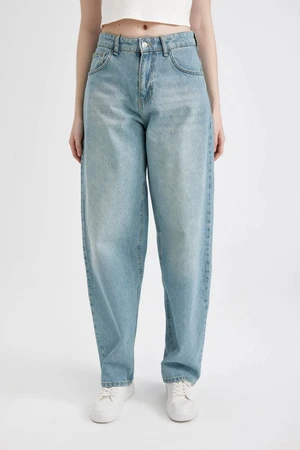 DEFACTO Baggy Fit High Waist Long Jean Washed Trousers