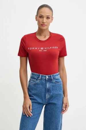 Bavlněné tričko Tommy Hilfiger vínová barva, WW0WW40276