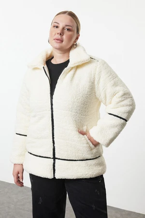 Trendyol Curve Ecru Regular Fit Plush Garni Detailed Coat