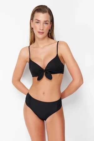 Trendyol Black Balconette Tie Up Push Up Bikini Top