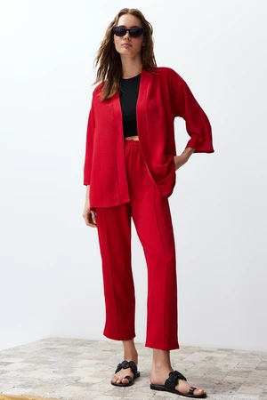 Trendyol Red Woven Kimono Trousers Top and Bottom Set