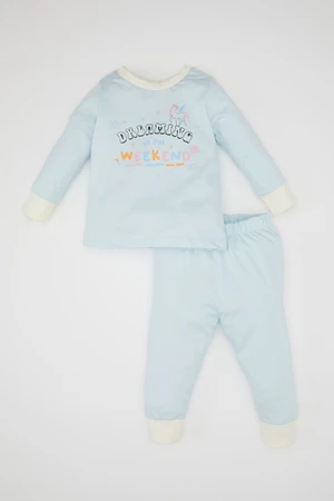 DEFACTO Baby Girl Pajama Set Cotton Slogan Printed Long Sleeve Top Long Bottom