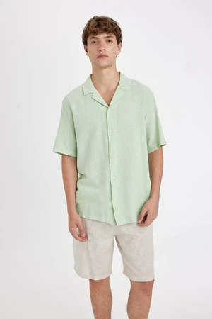 DEFACTO Relax Fit Open Collar Cotton Short Sleeve Shirt