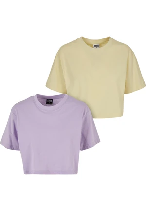 Women's short oversized t-shirt 2-pack lilac+yellow