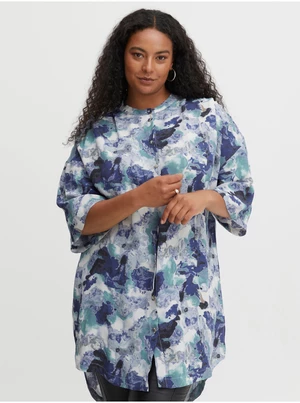Blue patterned shirt with an elongated back Fransa