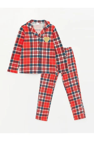 LC Waikiki Shirt Collar Plaid Long Sleeve Girls Pajama Set