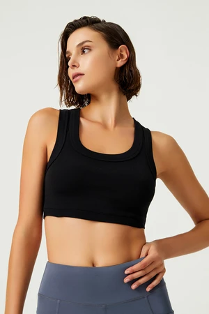 LOS OJOS x Melody Black Cotton Thick Strap Crop Top Tank