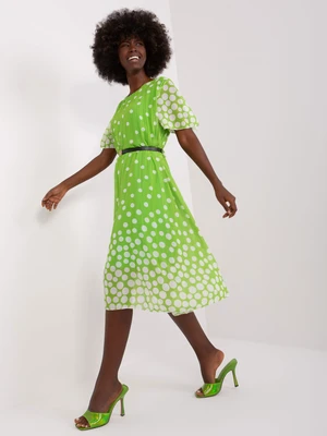 Light green and white midi dress with print