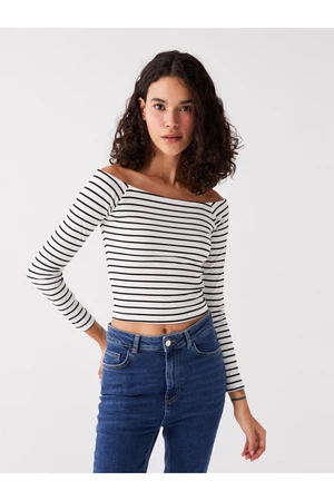 LC Waikiki Women's Boat Neck Striped Long Sleeve T-Shirt