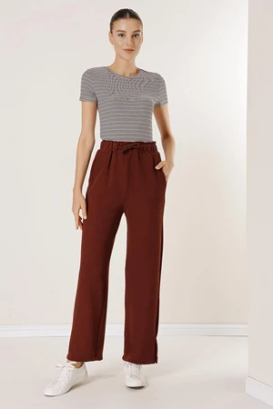 By Saygı Elastic Waist Side Slit Pocket Knitted Trousers