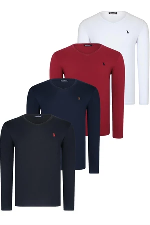 QUADRUPLE SET T8587 DEWBERRY V-NECK MEN'S SWEATSHIRT-BLACK-NAVY-WHITE-BURGUNDY