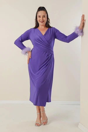 By Saygı Plus Size Dress With Double Breasted Collar, Lined Sleeves and Pile Lycra.