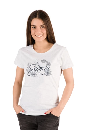Světle šedé dámské žíhané tričko s potiskem SAM 73
