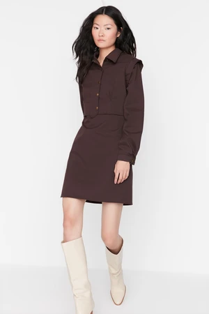 Trendyol Brown Wrap-around Collar Detailed Woven Dress