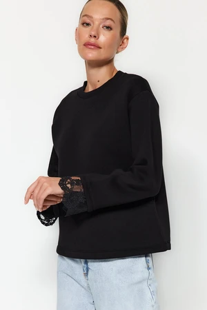 Trendyol Black Lace Detail Fleece Inside Oversized/Wide Knitted Sweatshirt