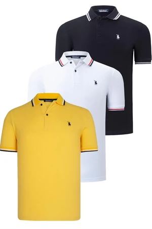 TRIPLE SET T8594 DEWBERRY MENS T-SHIRT-BLACK-WHITE-YELLOW