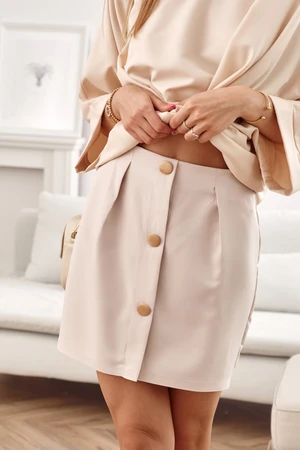 Mini Button Skirt, Light Beige