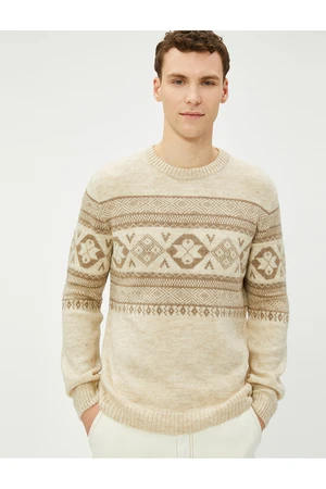 Koton Acrylic Blend Sweater Ethnic Patterned Crewneck