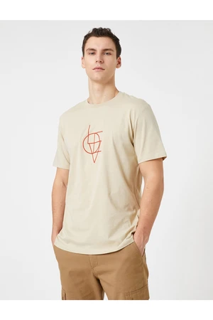 Koton Embroidered Geometric T-Shirt, Crew Neck Short Sleeved