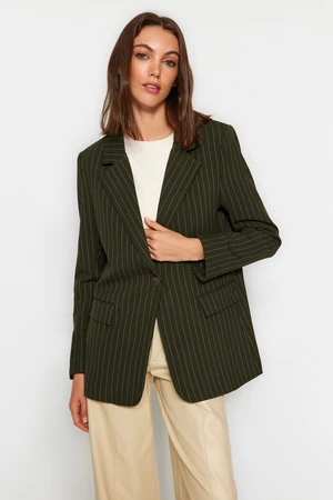 Trendyol Khaki Regular Lined Woven Striped Blazer Jacket