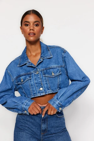 Trendyol Blue Extra Crop Denim Jacket