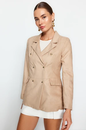 Trendyol Mink Suede Regular Double Breasted Lined Woven Blazer Jacket