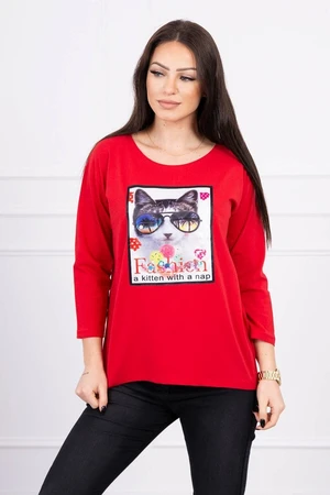 Blouse with cat graphics 3D red