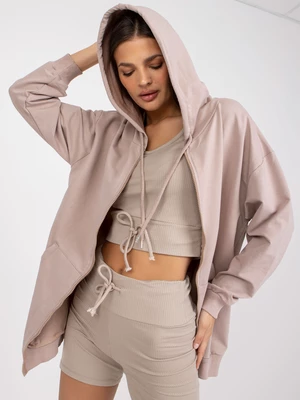 Basic beige three-piece set with zipper sweatshirt