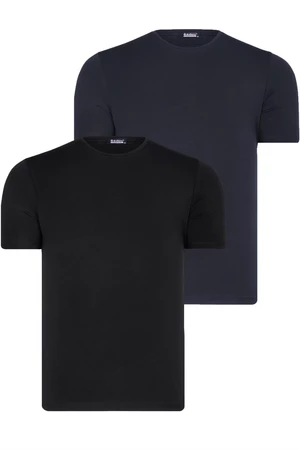 DUAL SET T8569 DEWBERRY BIKE COLLAR MENS T-SHIRT-BLACK-NAVY BLUE