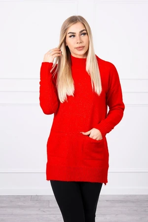 Sweater with stand-up collar red