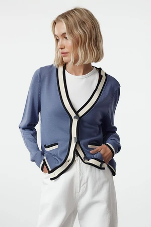 Trendyol Blue Color Block Knit Cardigan