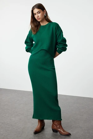 Trendyol Green Midi Knitted Sweater-Dress Set