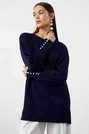 Trendyol Navy Blue Pearl Detailed Knitwear Sweater