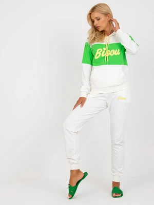 Ecru-yellow womens sweatshirt set with patches