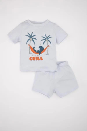 DEFACTO Baby Boy Printed Short Sleeve Shorts Cotton Pajama Set