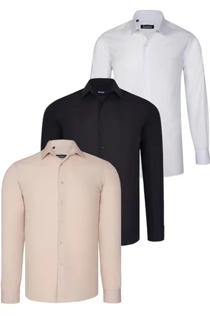 TRIPLE SET G726 DEWBERRY SHIRT-BLACK-WHITE-BEIGE