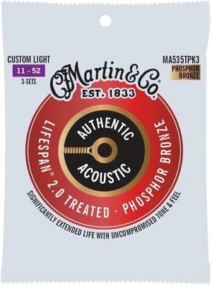 Martin Authentic Lifespan 2.0 92/8 Phosphor Bronze Custom Light 3-Pack Struny pro akustickou kytaru