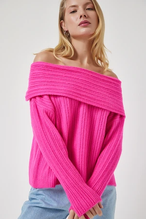 Happiness İstanbul Women's Fuchsia Madonna Collar Knitwear Sweater